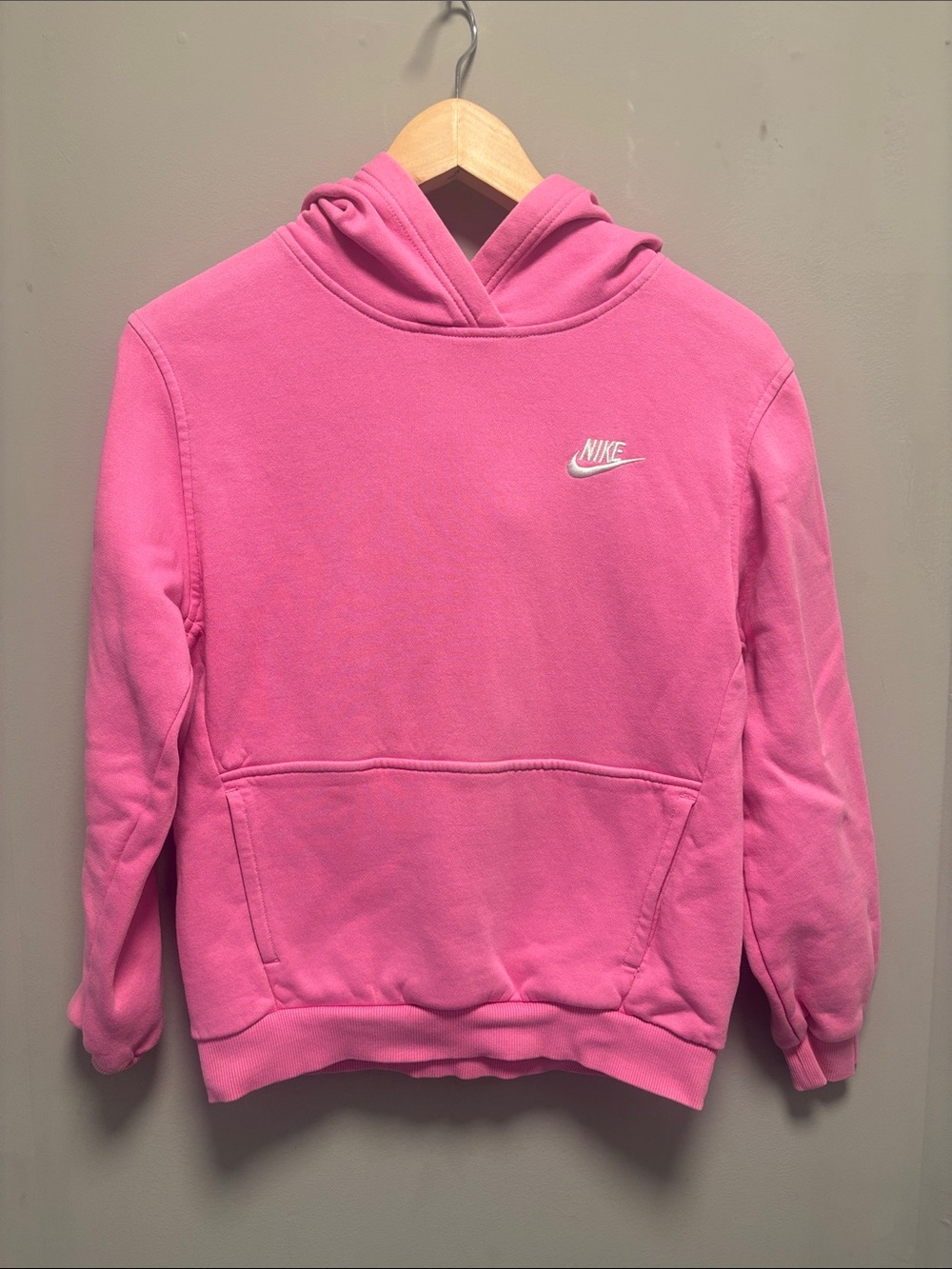 Kids Nike Pink Pullover Hoodie with White Swoosh